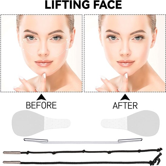 Facelift tape - Face tape - gezicht tape - face tape lift - beauty tape - Facelift tape met elastiek - 40 stickers + 3 verschillende touwtjes