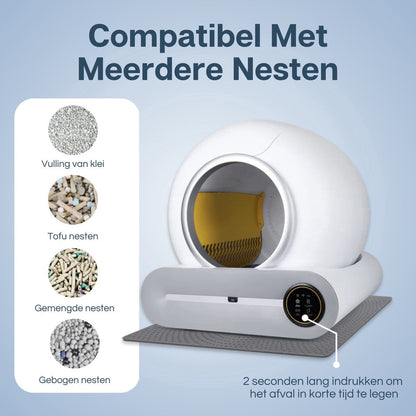 Zelfreinigende Kattenbak XXL - 65L - Automatisch - Electrische Kattenbak - Incl. App - Wit