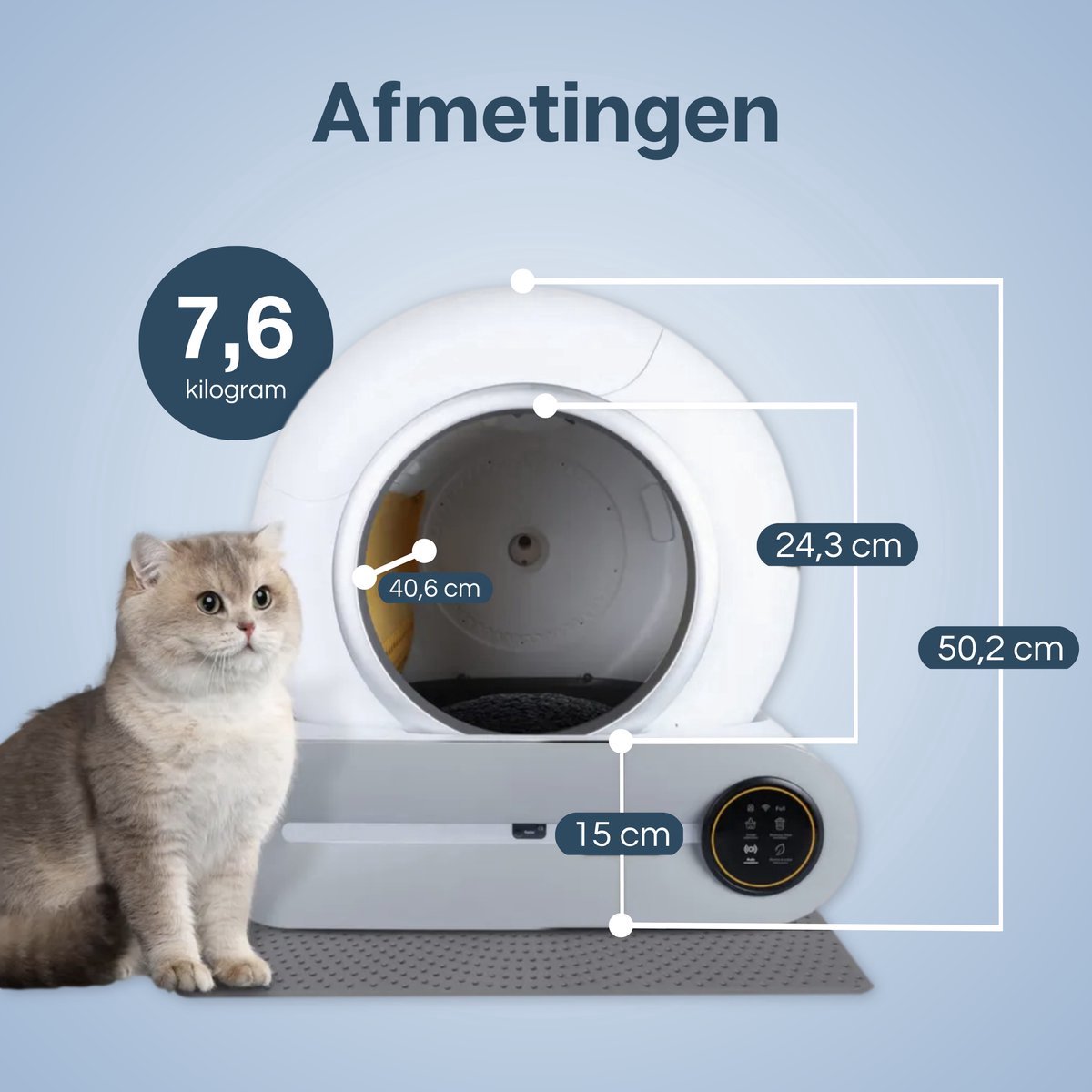 Zelfreinigende Kattenbak XXL - 65L - Automatisch - Electrische Kattenbak - Incl. App - Wit