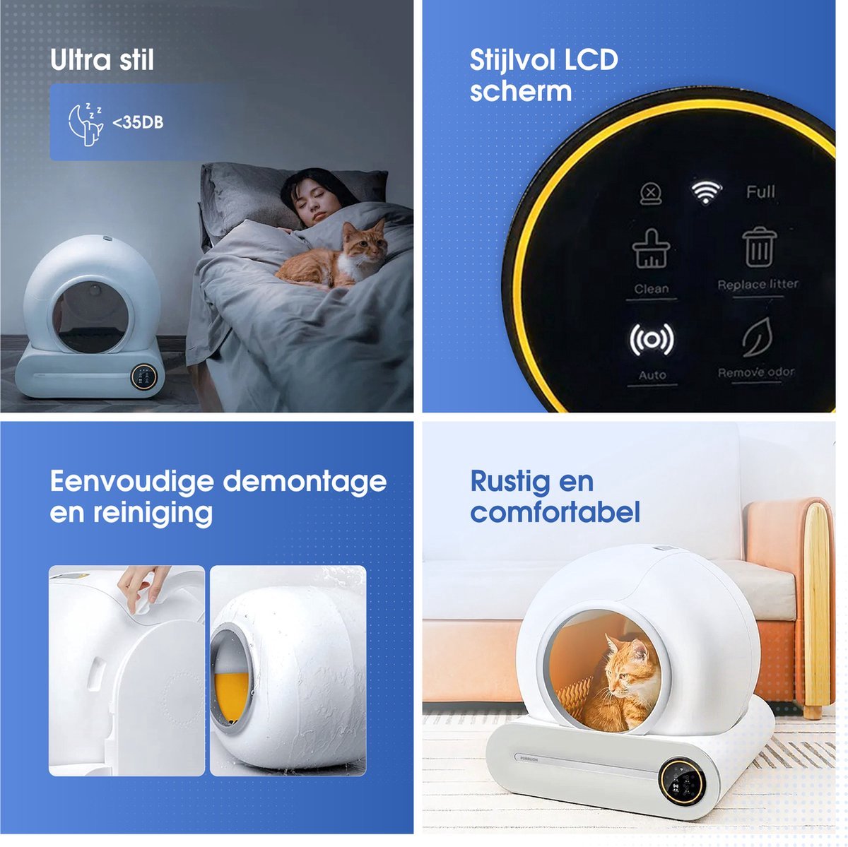 Zelfreinigende Kattenbak XXL - 65L - Automatisch - Electrische Kattenbak - Incl. App - Wit